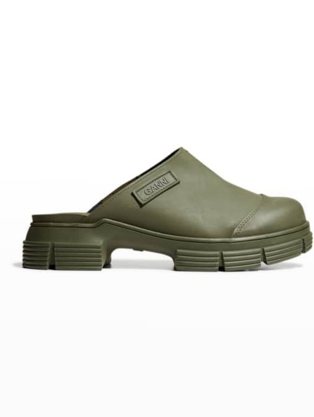 GANNI Olive Green Slip-On Platform Clog